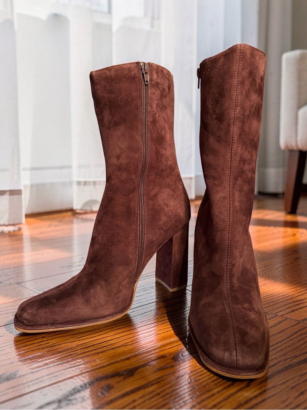 Steve Madden NWT Sz 11M Lockwood Brown Suede Mid-Calf Block Heel Boots (SH434)